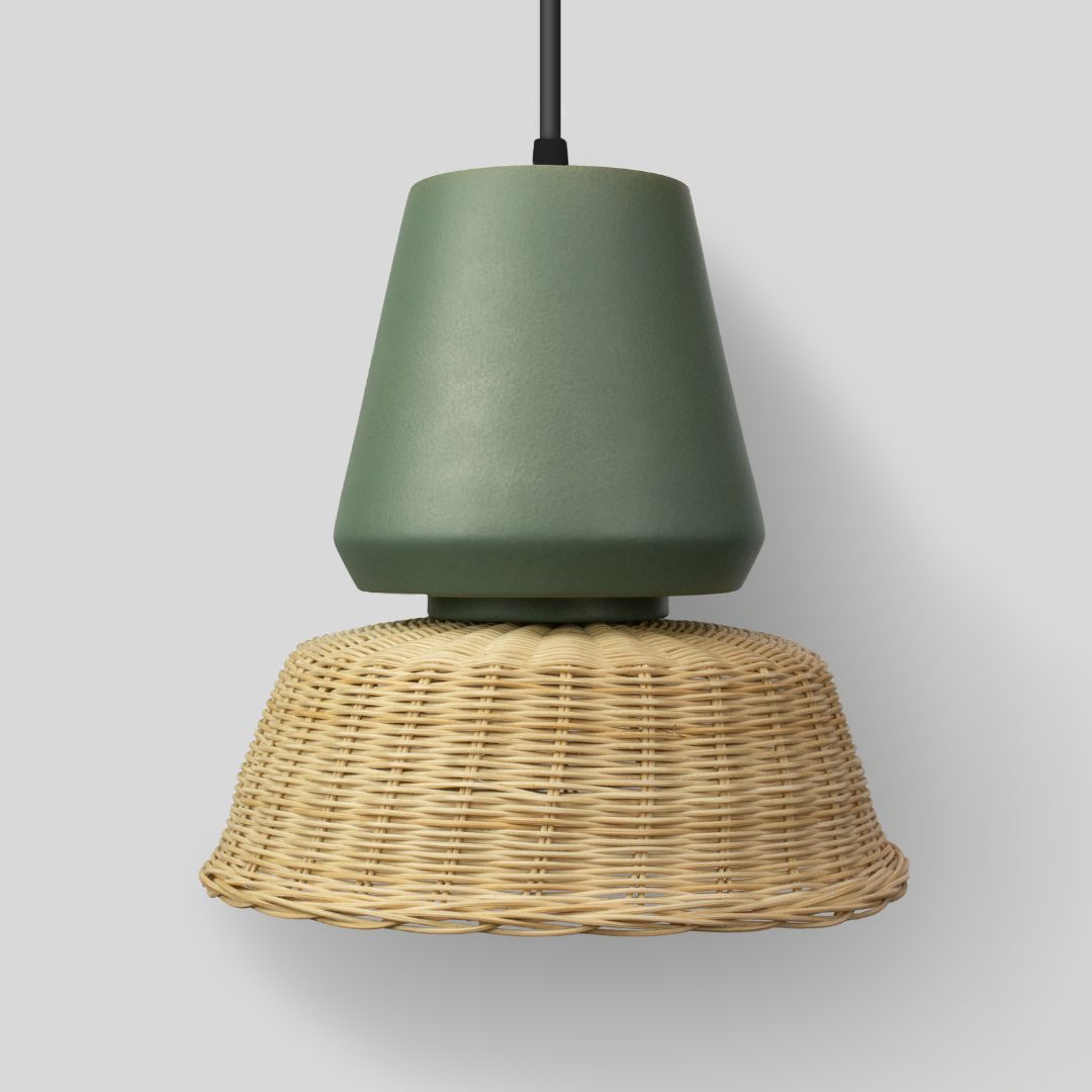 LUCERNA - LÁMPARA COLGANTE DE CERÁMICA Y MIMBRE