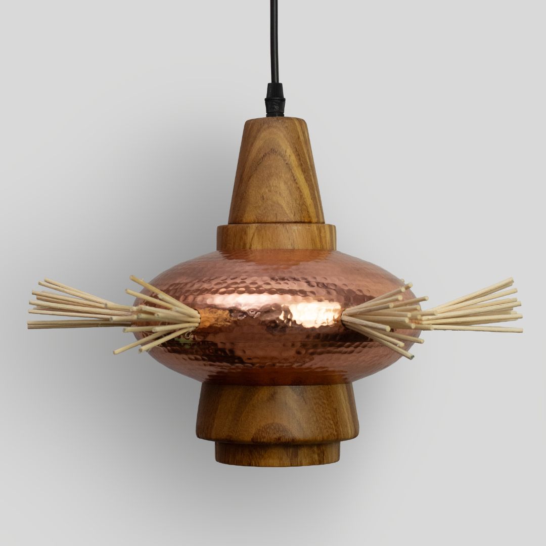 AHUIL - LÁMPARA COLGANTE DE COBRE Y PAROTA