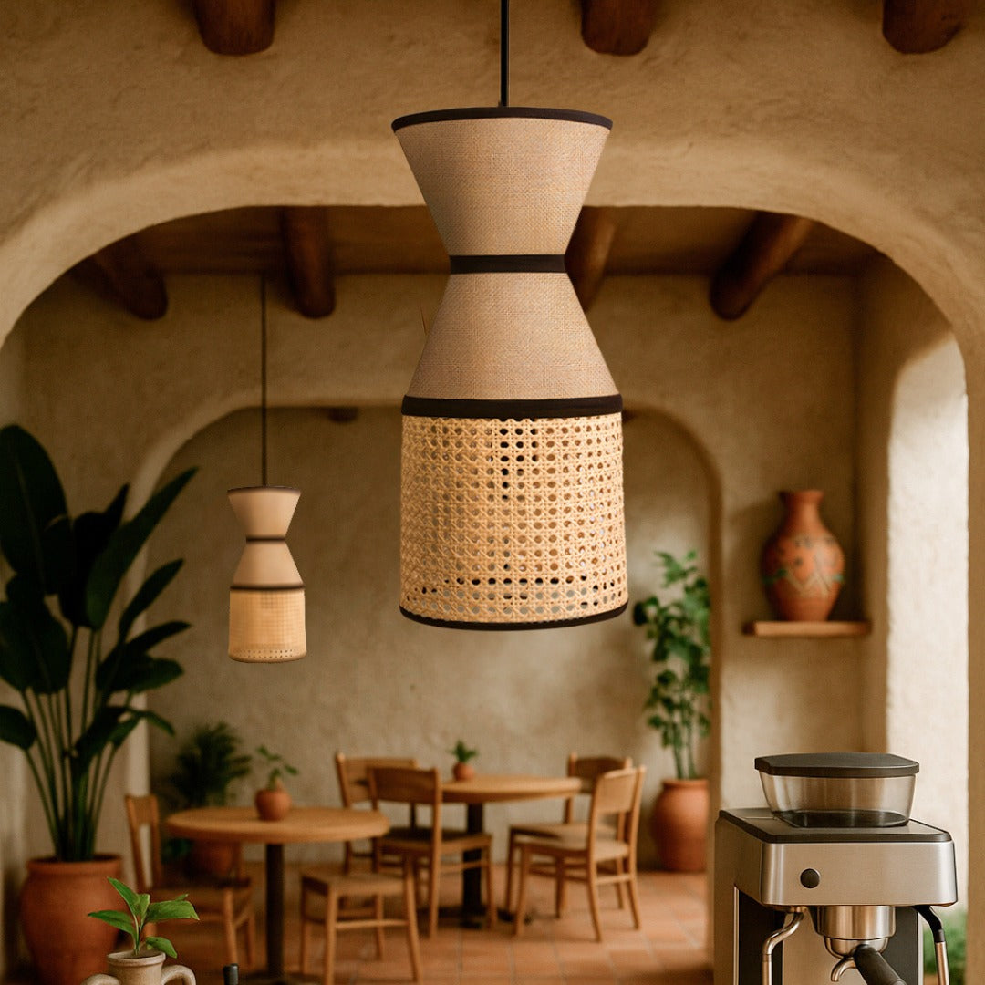 MAYÁHUEL - LÁMPARA COLGANTE DE BEJUCO & TEXTIL