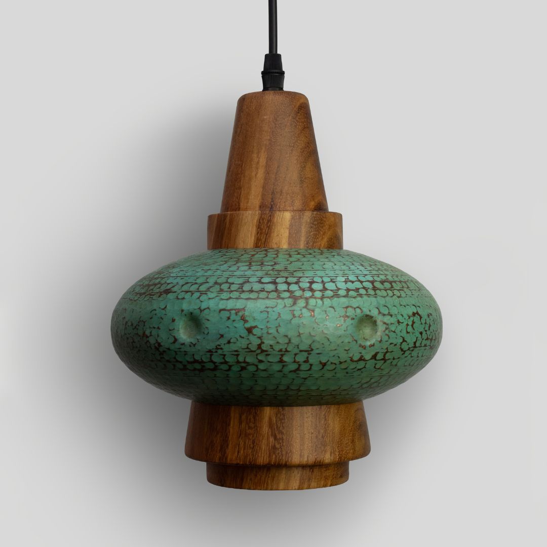 PIRA - LÁMPARA COLGANTE DE COBRE Y PAROTA