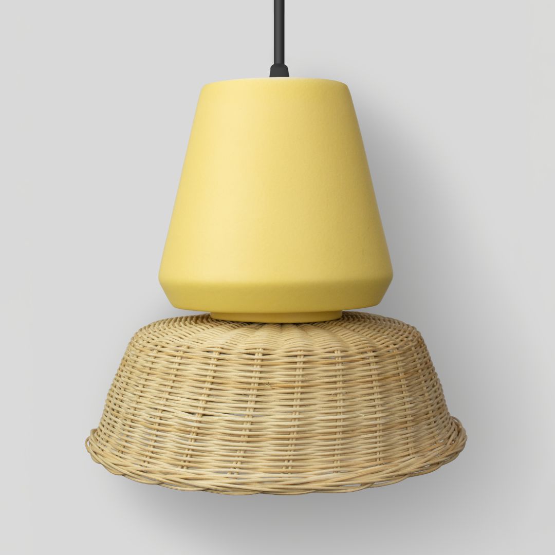 LUCERNA - LÁMPARA COLGANTE DE CERÁMICA Y MIMBRE