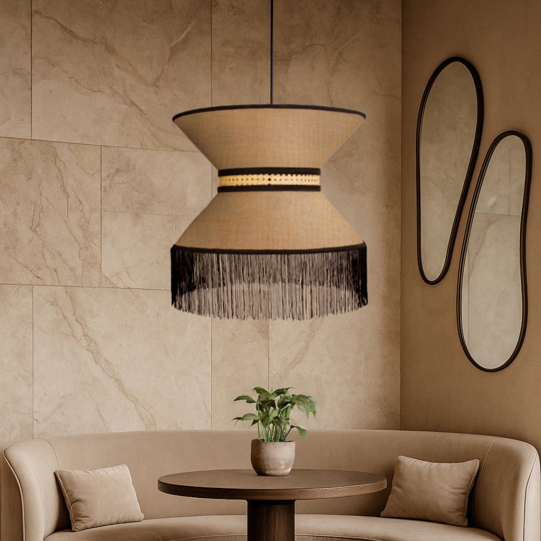 NIERIKA - LÁMPARA COLGANTE DE BEJUCO & TEXTIL