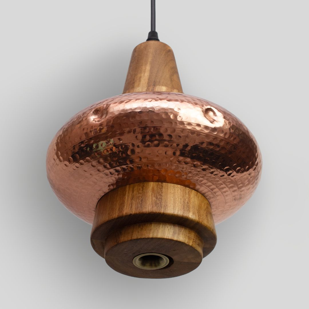 PIRA - LÁMPARA COLGANTE DE COBRE Y PAROTA