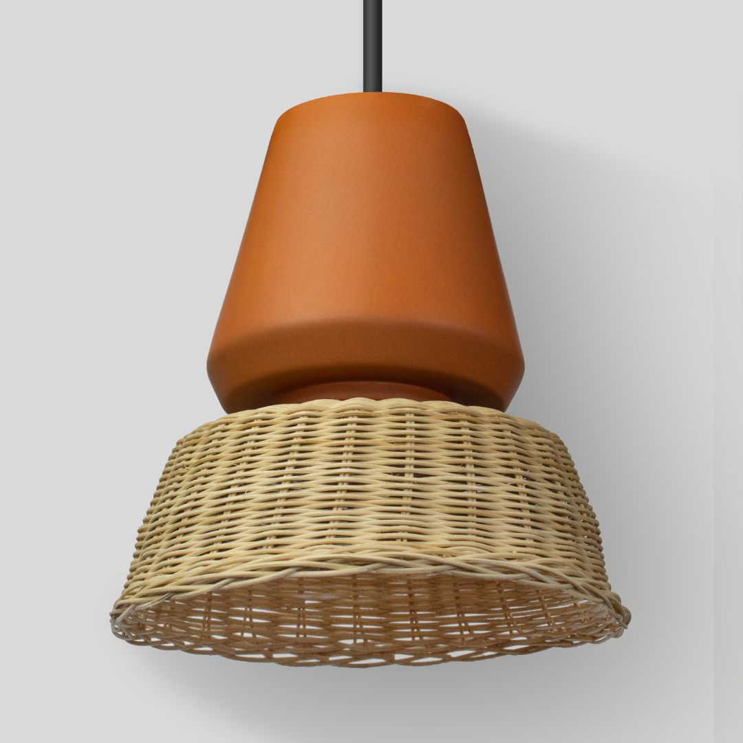 LUCERNA - LÁMPARA COLGANTE DE CERÁMICA Y MIMBRE