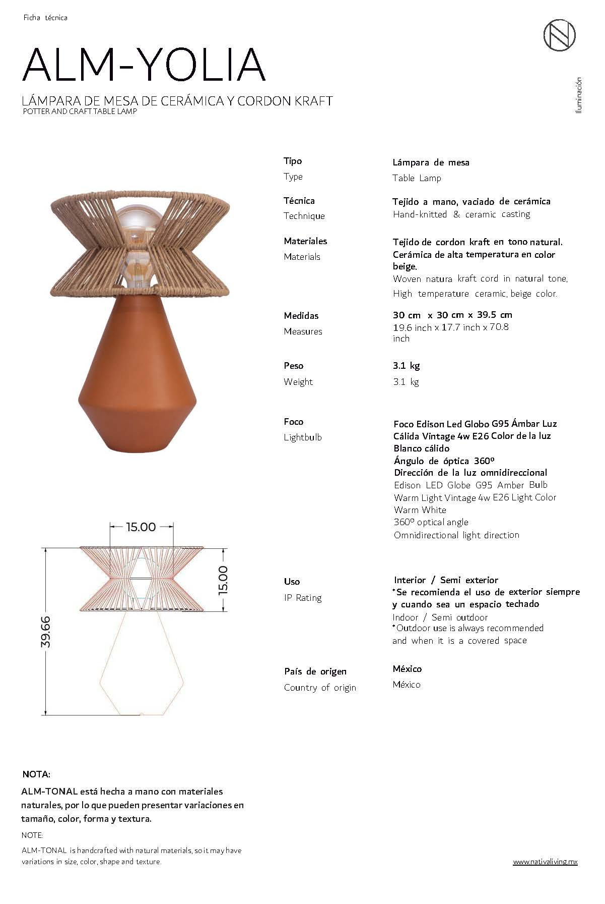 TONAL - LÁMPARA DE MESA DE CERÁMICA Y CORDÓN CRAFT