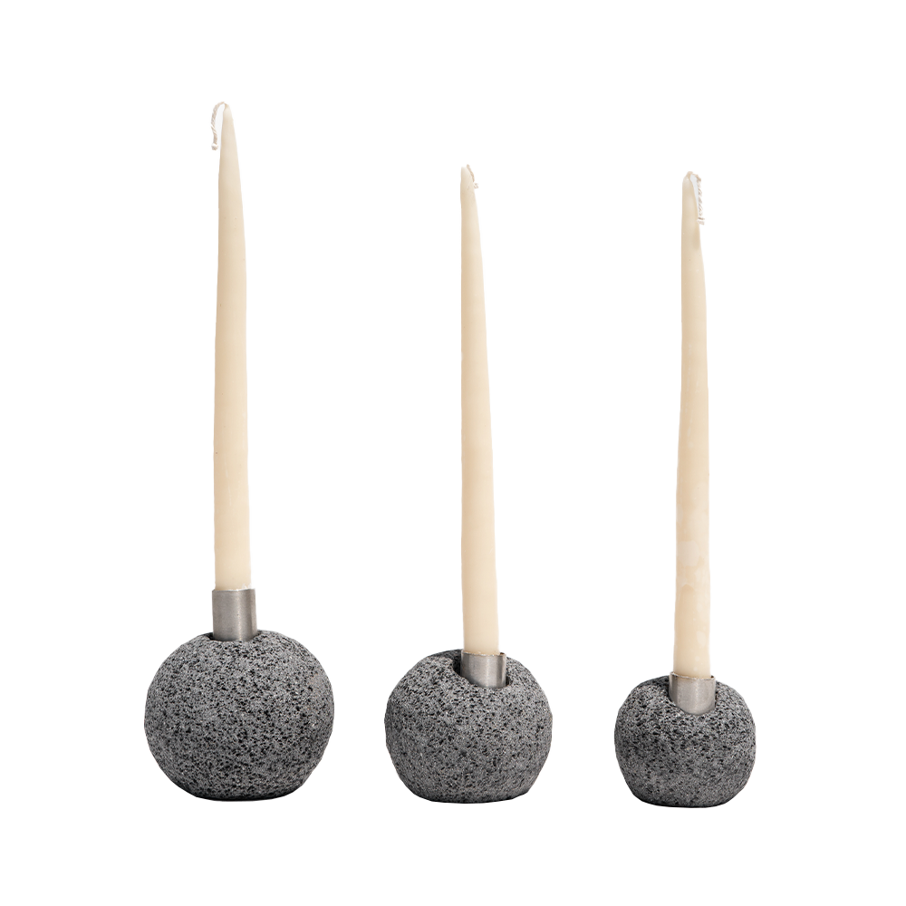 LUUCH - JUEGO DE PORTAVELAS DE PIEDRA VOLCÁNICA
