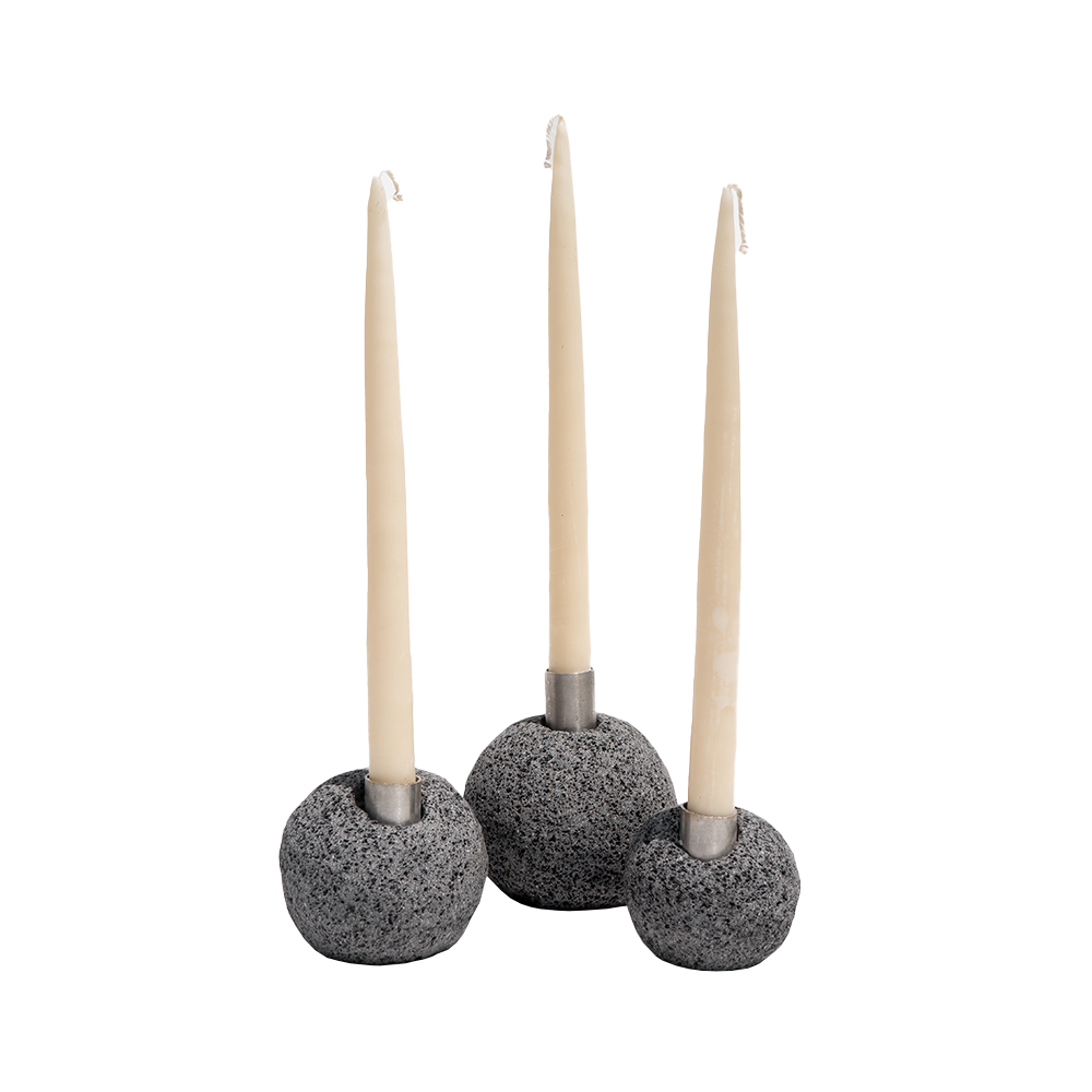 LUUCH - JUEGO DE PORTAVELAS DE PIEDRA VOLCÁNICA