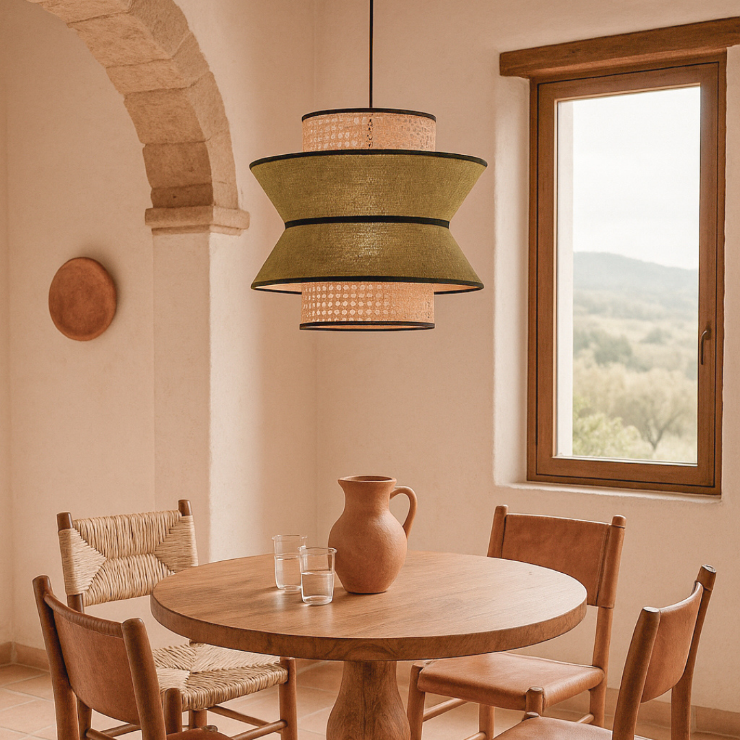 ATLAHUA - LÁMPARA COLGANTE DE BEJUCO & TEXTIL