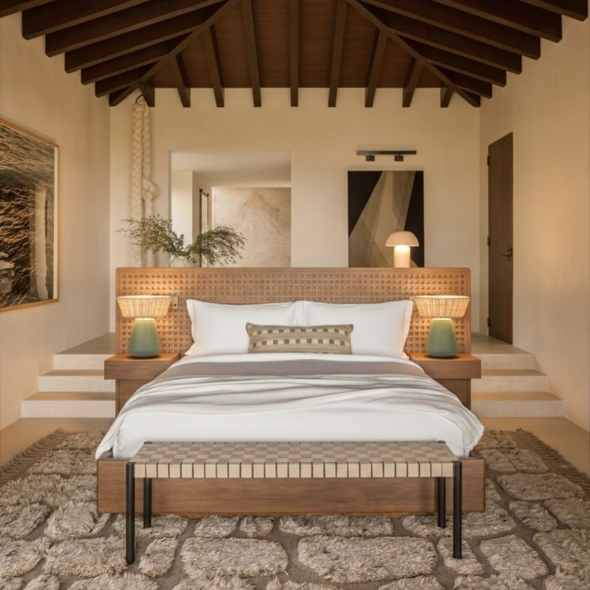 NAHUA - LÁMPARA DE MESA DE CERÁMICA Y MIMBRE