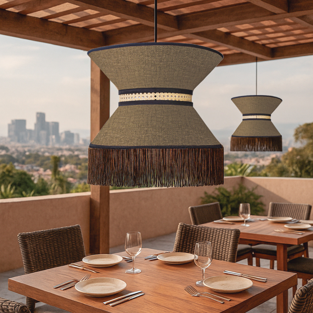 NIERIKA - LÁMPARA COLGANTE DE BEJUCO & TEXTIL