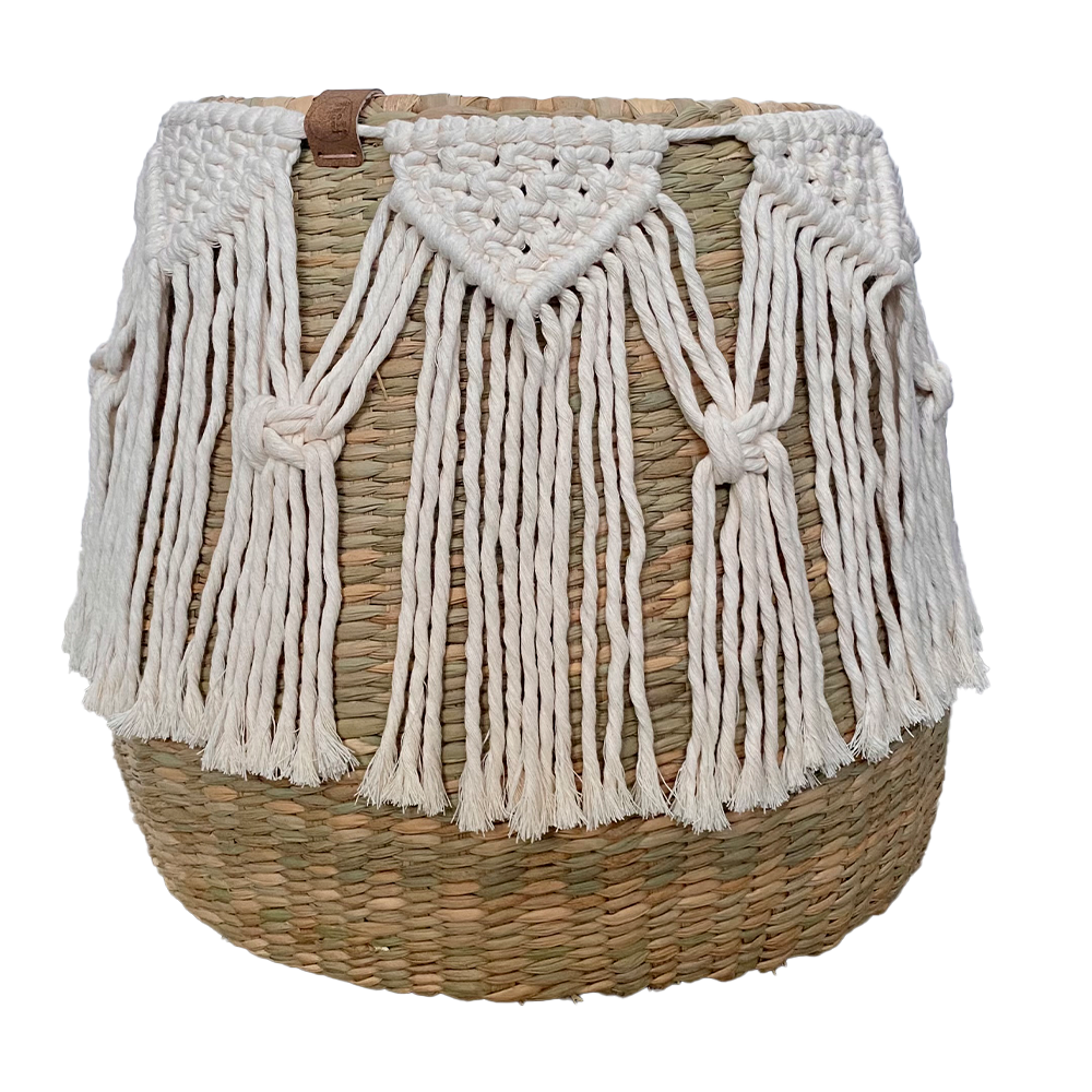 PUREPECHA - CESTO DE CHUSPATA Y MACRAMÉ