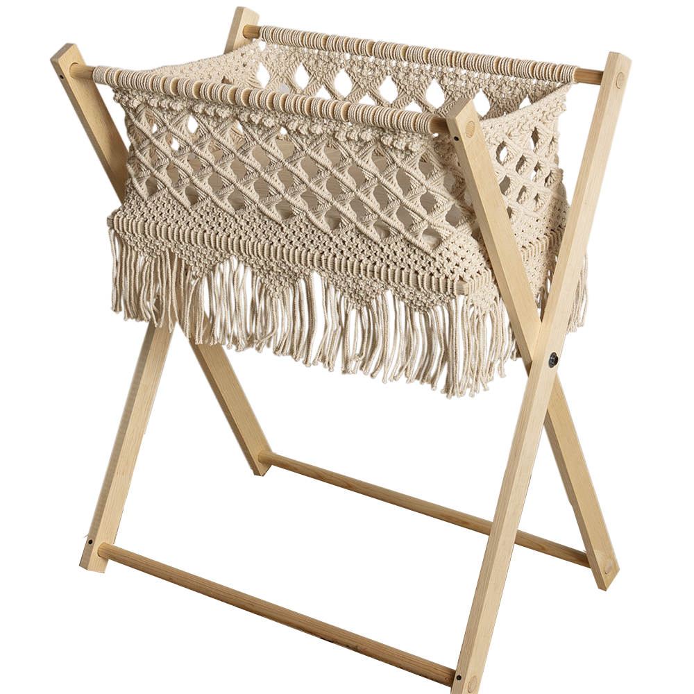 HADI - CUNA DE MACRAMÉ CON BASE DE MADERA