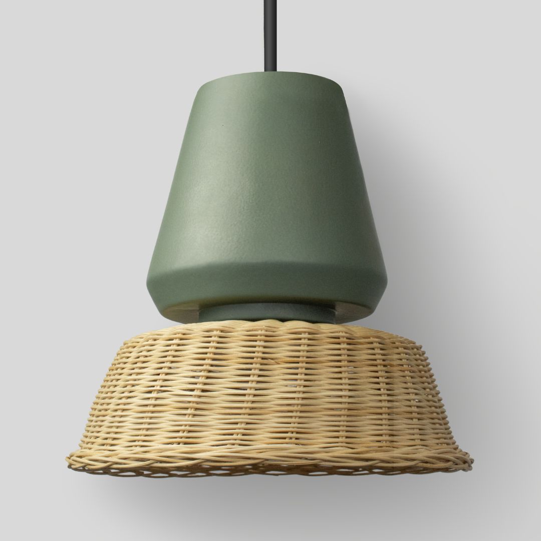 LUCERNA - LÁMPARA COLGANTE DE CERÁMICA Y MIMBRE