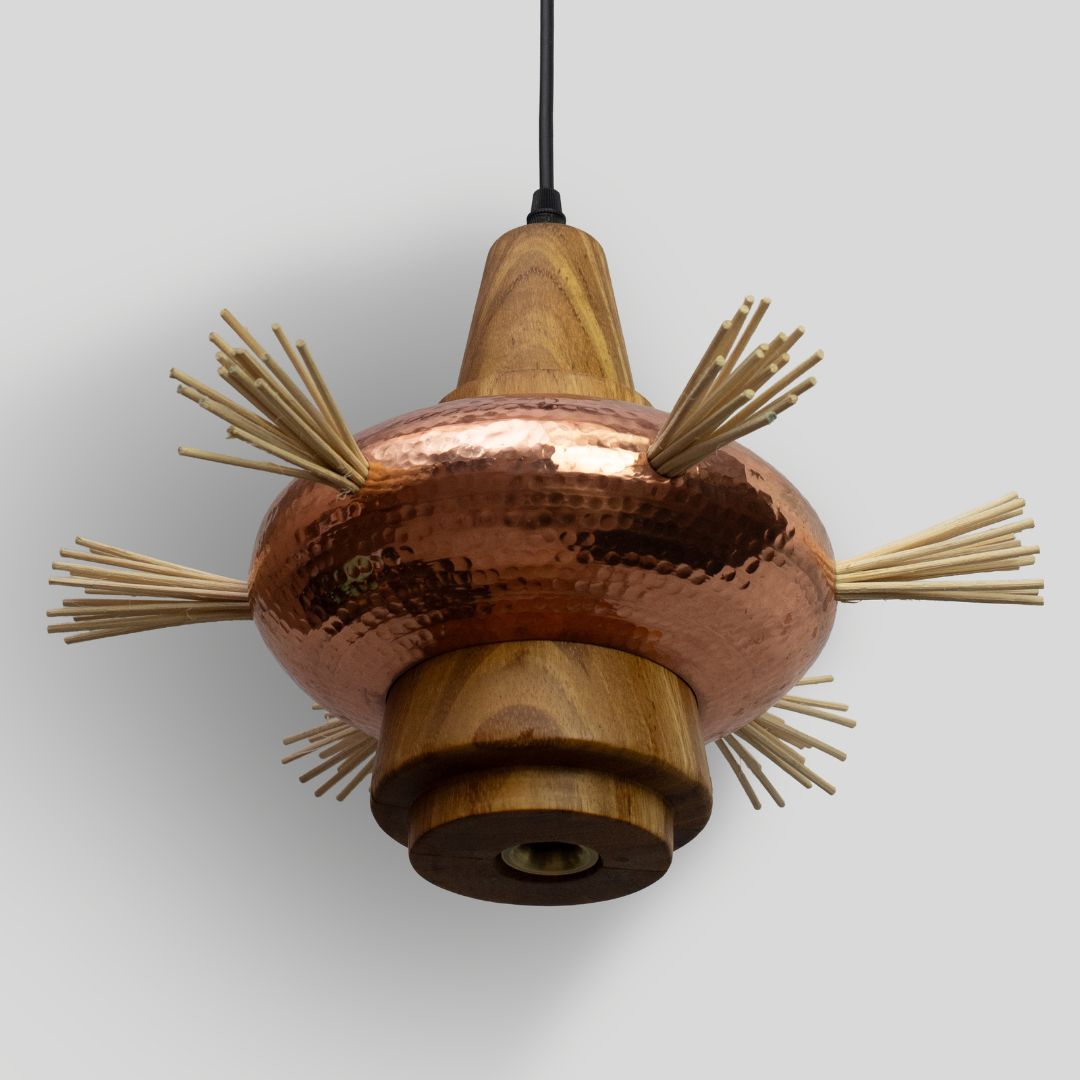 AHUIL - LÁMPARA COLGANTE DE COBRE Y PAROTA