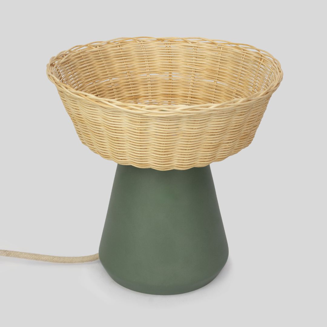 NAHUA - LÁMPARA DE MESA DE CERÁMICA Y MIMBRE