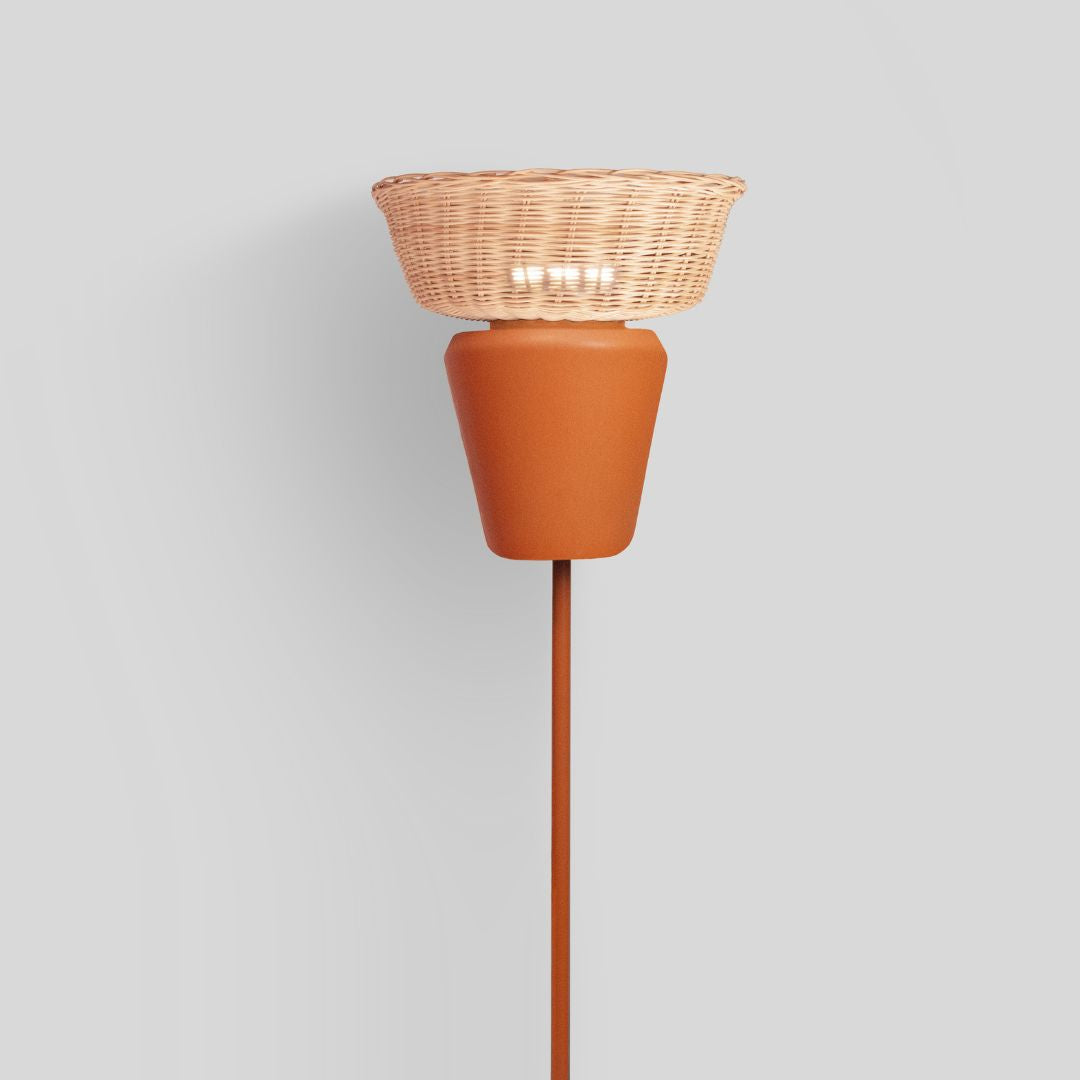ESPIGA - LÁMPARA DE PIE DE CERÁMICA Y MIMBRE