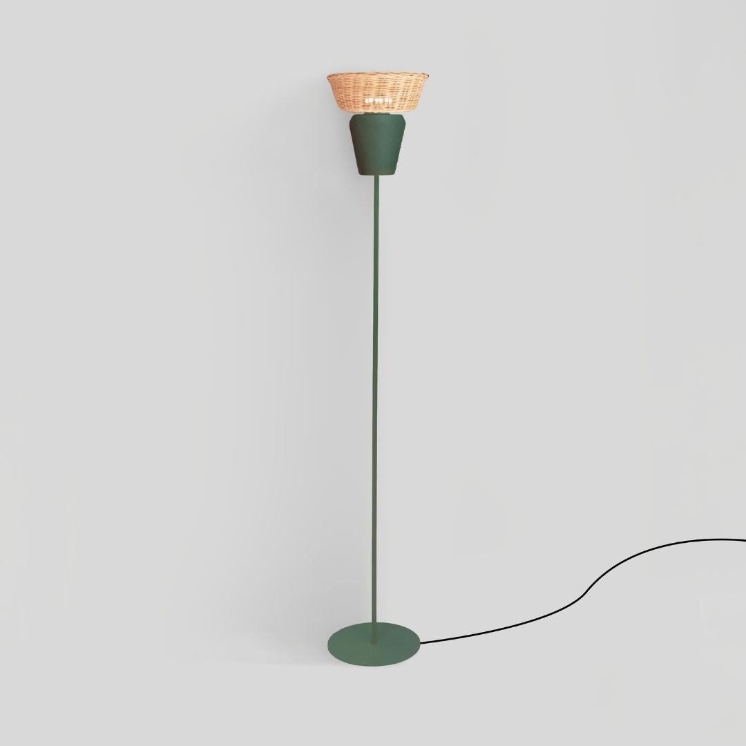 ESPIGA - LÁMPARA DE PIE DE CERÁMICA Y MIMBRE