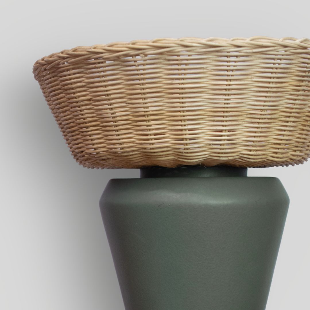 ESPIGA - LÁMPARA DE PIE DE CERÁMICA Y MIMBRE