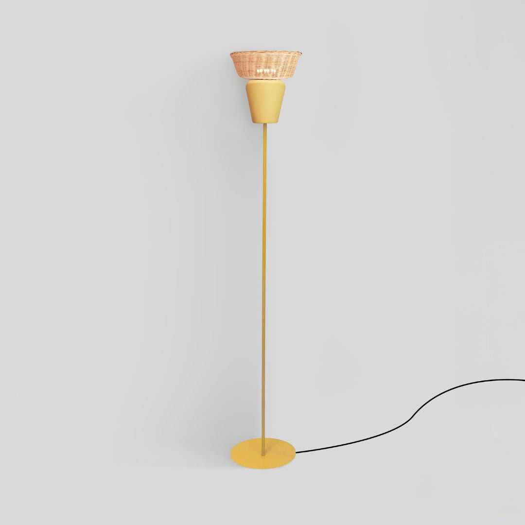 ESPIGA - LÁMPARA DE PIE DE CERÁMICA Y MIMBRE