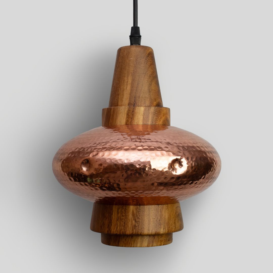 PIRA - LÁMPARA COLGANTE DE COBRE Y PAROTA