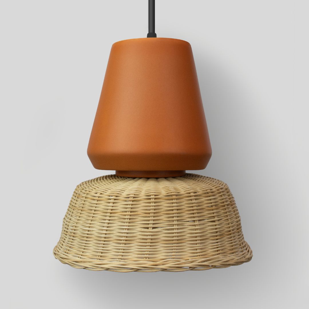 LUCERNA - LÁMPARA COLGANTE DE CERÁMICA Y MIMBRE
