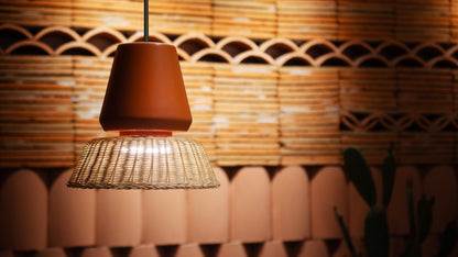 LUCERNA - LÁMPARA COLGANTE DE CERÁMICA Y MIMBRE