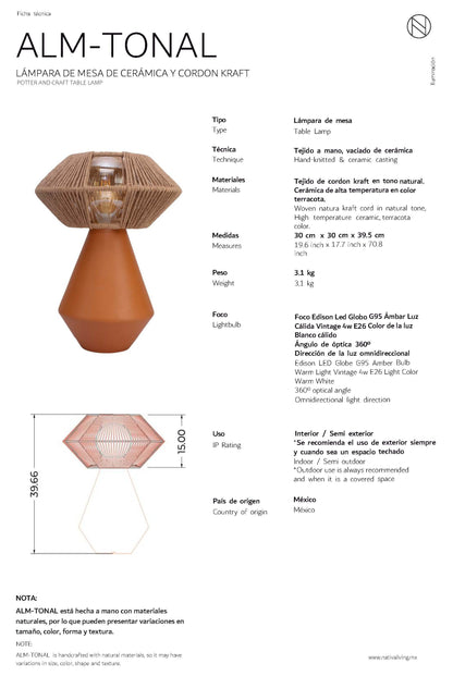 TONAL - LÁMPARA DE MESA DE CERÁMICA Y CORDÓN CRAFT