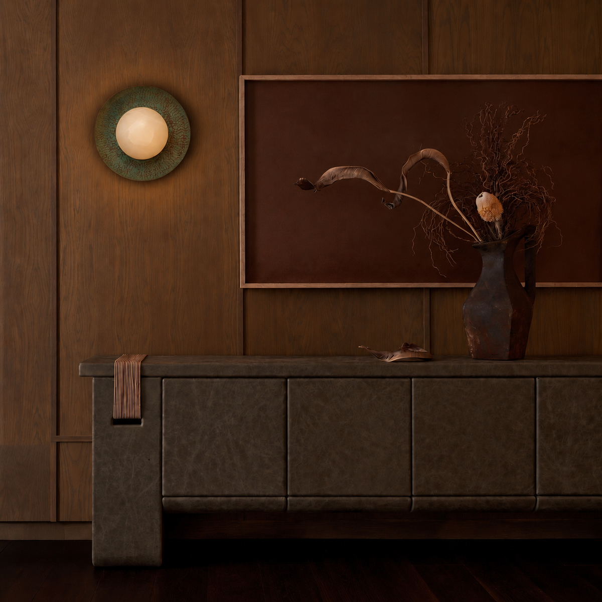 CAREY - LÁMPARA DE PARED DE COBRE Y ÓNIX
