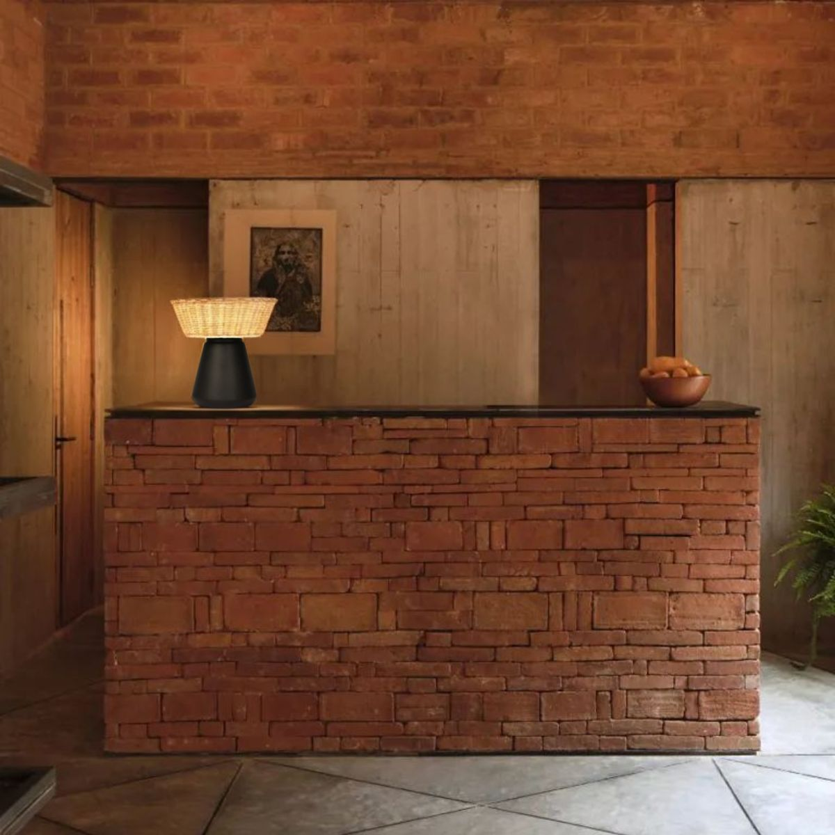 NAHUA - LÁMPARA DE MESA DE CERÁMICA Y MIMBRE