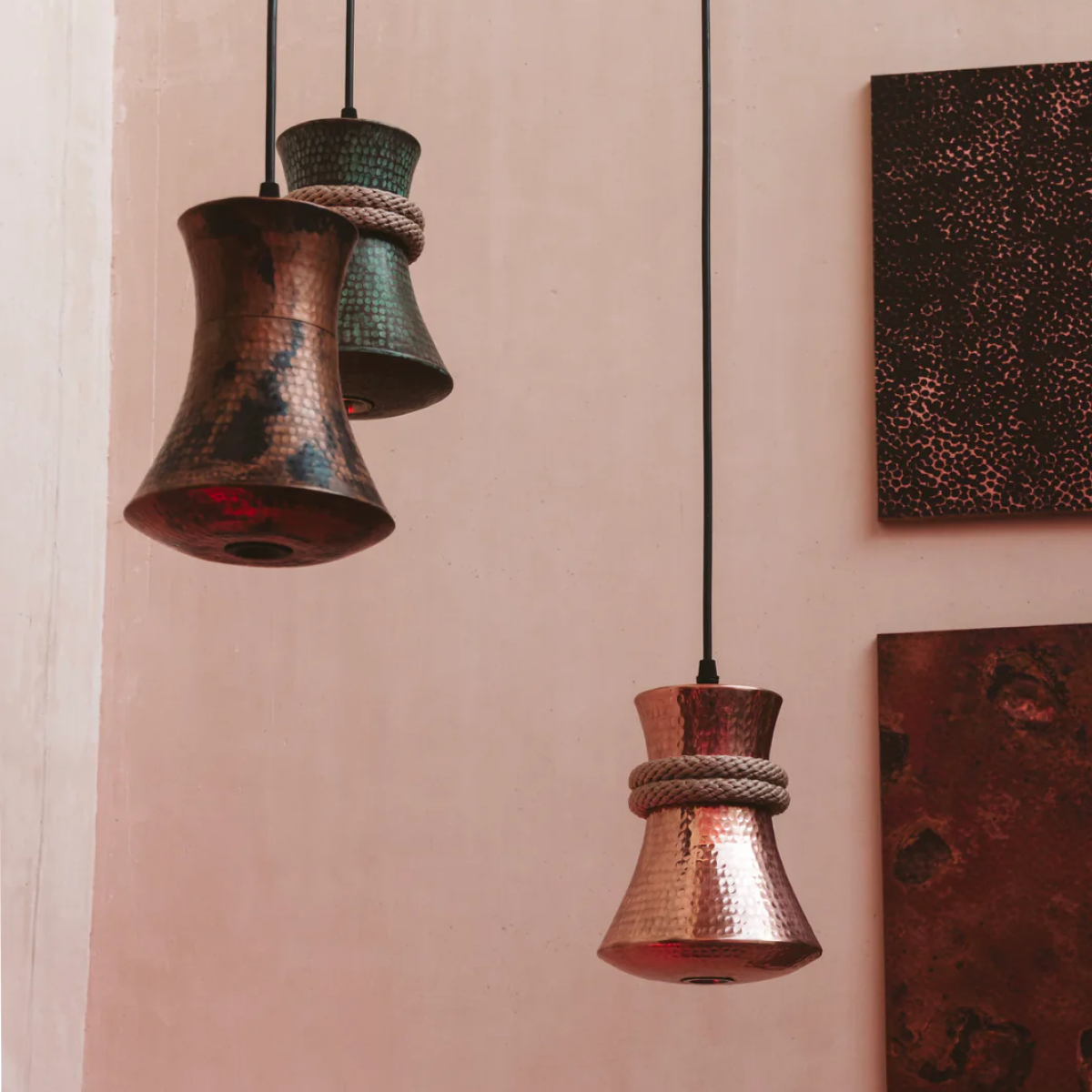 TANU - LÁMPARA COLGANTE DE COBRE BRILLANTE NATURAL