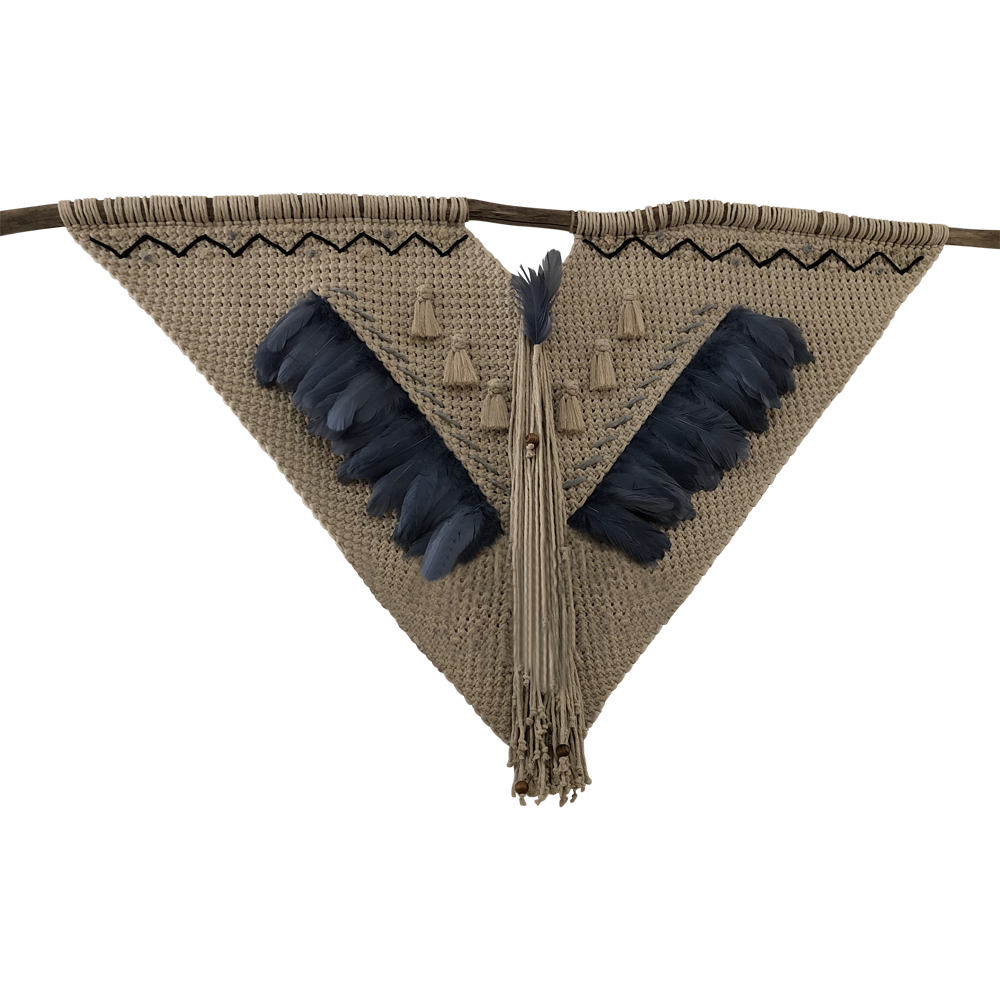 MAYAN - TAPIZ DE MACRAMÉ DE ALGODÓN Y PLUMAS DE GANSO